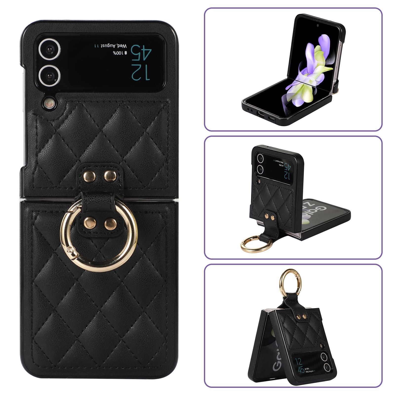 Кожаный чехол с держателем на палец для Samsung Galaxy Z Flip 5 Z Flip 4 Z Flip 3 5G Z Fold 5 Z Fold 4 Z Fold 3 Противоударный ультратонкий чехол с тиснением в виде бриллианта Samsung Z Flip 3 чёрный