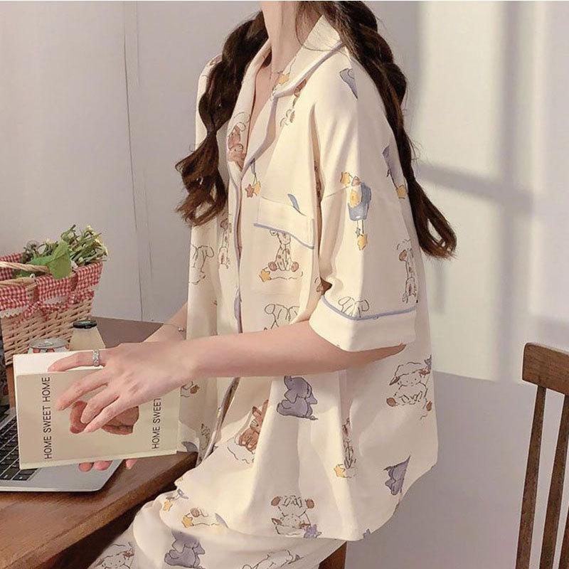 Cute Melody pajamas women's Japanese sweet cartoon style loungewear age-reducing girls cardigan short-sleeved set