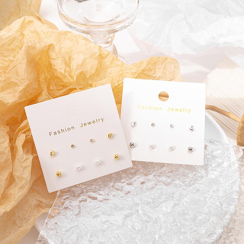 Small And Simple Pearl Stud Earrings Set, Sweet Temperament Mini Rhinestone Pearl Earrings Earrings.