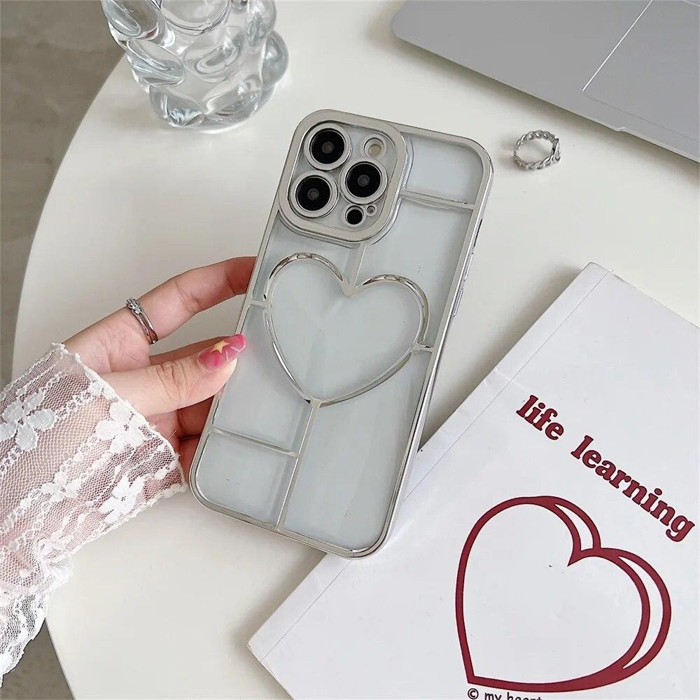 Luxury Electroplate Love Heart Phone Case For iPhone 11 Case Iphone 13 12 14 15 Pro Max 14 15 Plus Shockproof Bumper Clear Cover