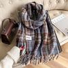 Cream Blue Plaid Scarf Female Korean Atmosphere Korean Version Versatile Winter Warm Windproof Couple Internet Celebrity Shawl Scarf