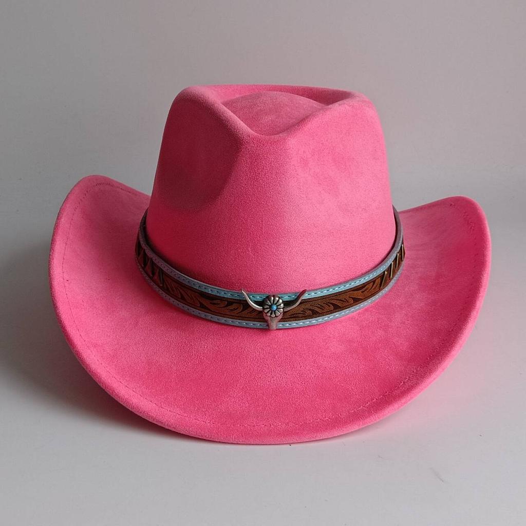 Cappello da Cowboy in Camoscio Accessori Testa di Toro Asta Larga Cappello da Rancher Autunno e Inverno per Uomini e Donne Cappello Jazz Classico Sombrero