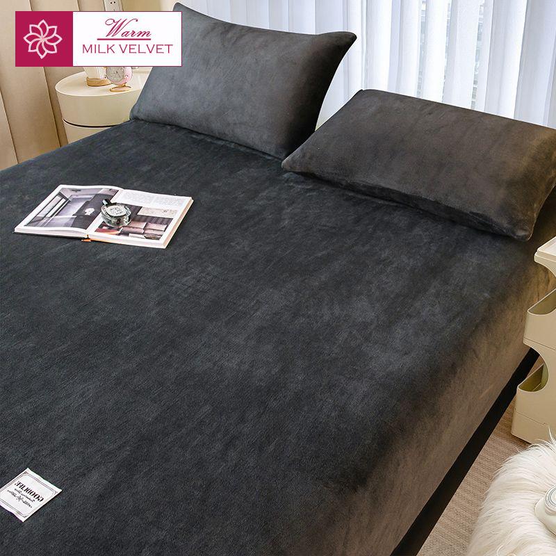 

WOSTAR Winter warm plush fitted sheet elastic mattress cover fluffy velvet fleece bed linen couple thermal double bed king size 150x200x25cm 1pc