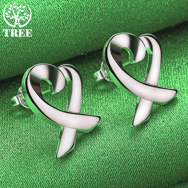 Sweet 925 Sterling Silver Heart Stud Earrings Romantic Valentine's Day Jewelry Women's Anniversary Party Gift Accessories