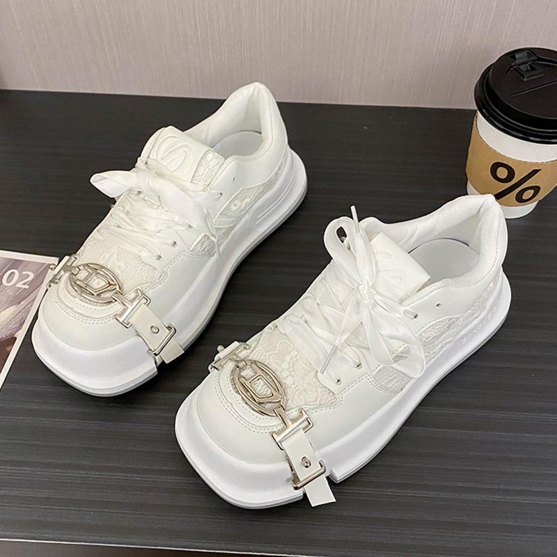 

The same light luxury square head white shoes women s 2025 spring lace breathable mesh Internet celebrity versatile platform casual board shoes 40 белый