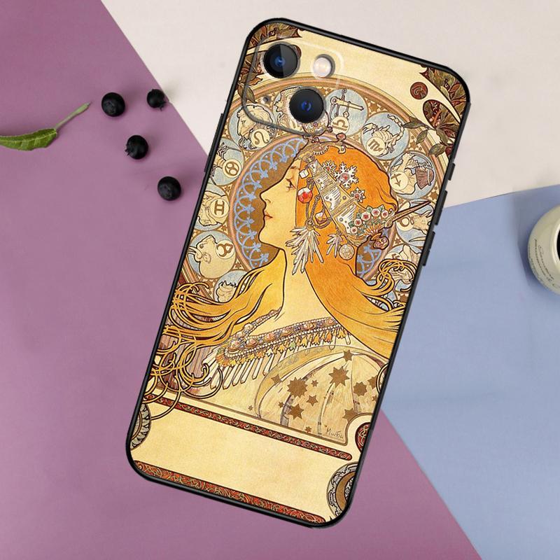 

Alphonse Mucha Painted Case For iPhone 16 15 14 13 12 11 Pro Max Mini X XR XS Max 7 8 Plus 2 Bumper Cases Cover iPhone 7 8