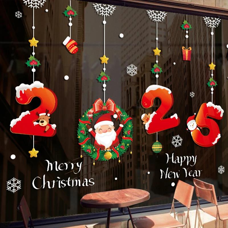 Christmas Window Stickers PVC Xmas Wall Glass Sticker Bedroom Wall Decals Merry Christmas Decor for Home New Year Stickers 2025