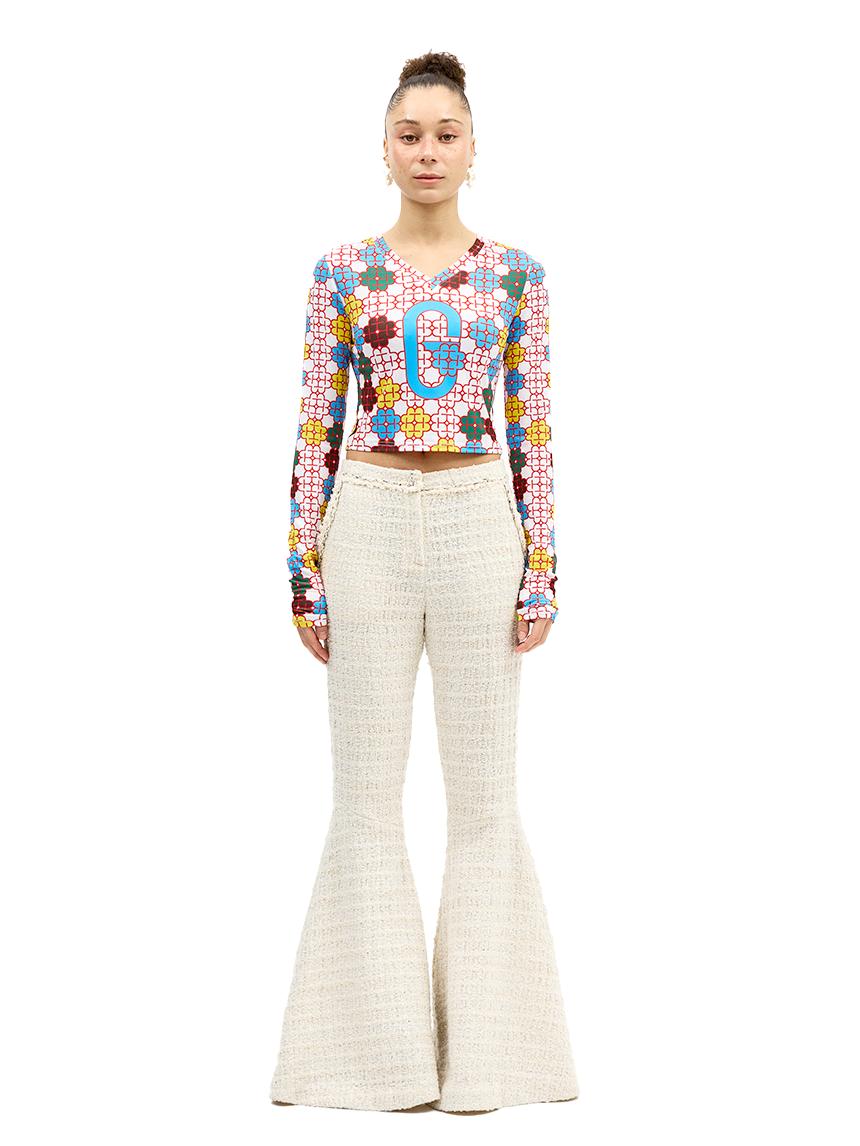 Greedius G Flower Monogram Long Sleeve Top Note/S(55)