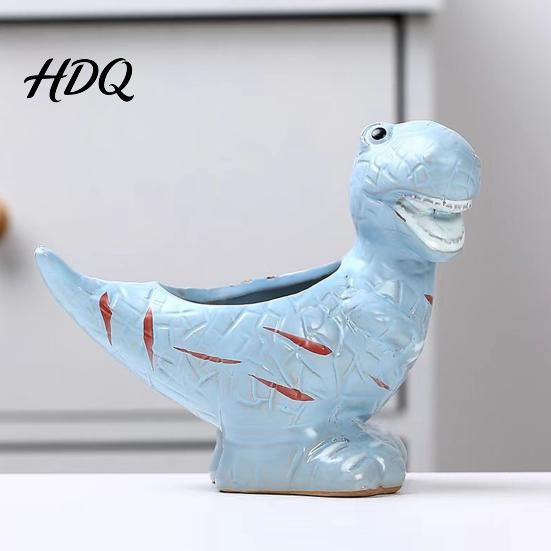 Creative Ceramic Planter for Desk Dinosaur Planter Cartoon Flower Pot with Drainage Hole Cute Small Succulents Windowsill Dino Plant Succulents,