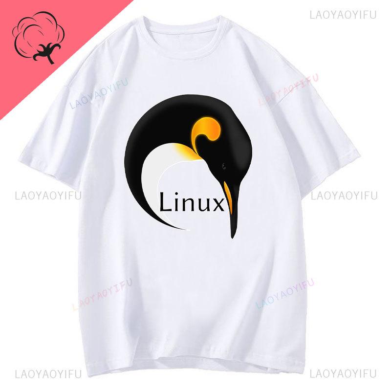 Camiseta Pinguim Linux Algodão Premium Roupa Masculina Lazer Harajuku Manga Camisetas Estéticas Camisetas Vintage Humor Streetwear