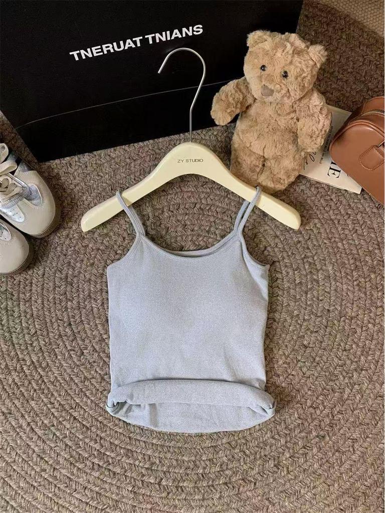 Chic U-Neck Padded Spaghetti Strap Velvet Winter Tank Top