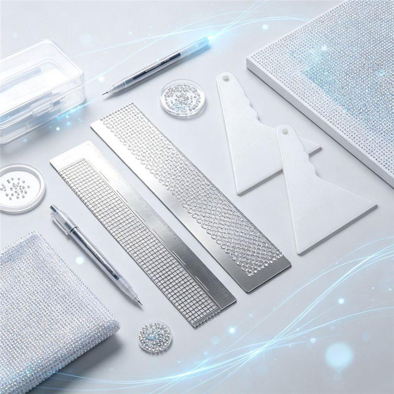 J1UL1N 3 Pcs Stainless Steel Diamond Painting Ruler Set For 5D Drawings With Blank Grids For Diamond Pasted Drawing