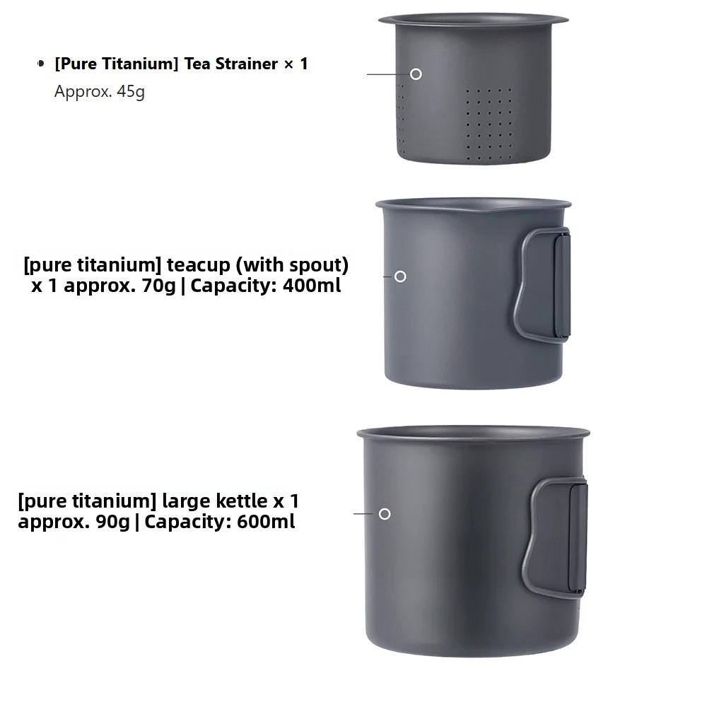 Camping-Kessel Titan-Teegeschirr Ultraleichter tragbarer Camping-Kessel & Teekanne mit Tassen für Outdoor-Reisen