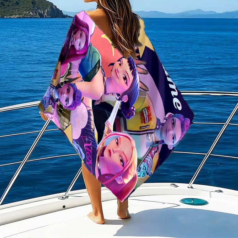 Custom Name Music Stars KPop Demon Microfiber Beach Towel Super Soft & Absorbent for Bath, Beach, Travel Bath Time Accessory, Fan Gifts