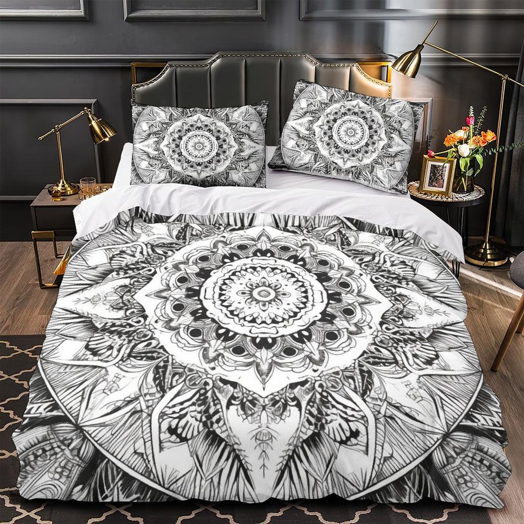 3D Digital Printing Mandala Series Quilt Cover Pillowcase Two Or Three-Piece Set Polyester Abraded
