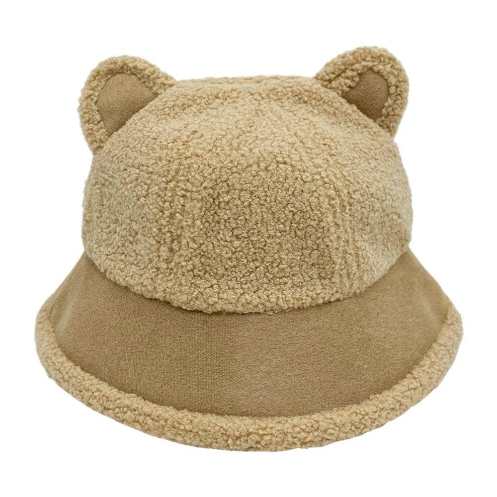 Warm Fisherman Hat Plush Winter Bucket Hat Fashion Berber Fleece Bear Ear Cap  Winter/Autumn