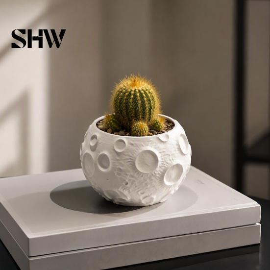 Kleiner Grüner Blumentopf 3D-gedruckter Mond-Blumentopf für Sukkulenten, Kreativer Mondoberflächen-Pflanztopf aus PLA-Material Schreibtischdekoration, Minimalistisches Home-Office