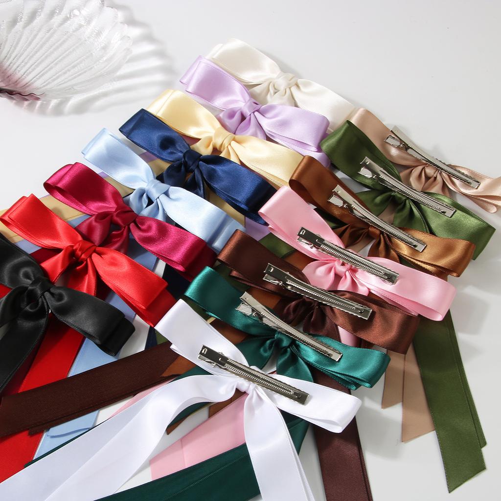 Elegant Bow Ribbon Hair Clip Fashion Simple Solid Satin Clip Hair Pin Spring Retro Headband with Clips Girls Hair Accessories