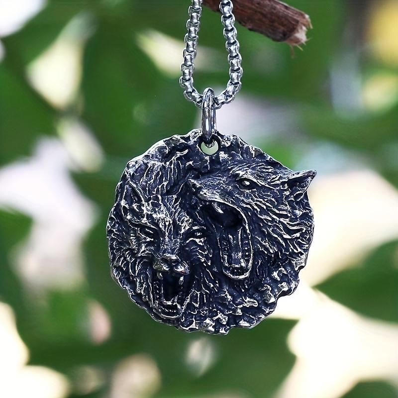 Novo masculino dupla cabeça leão pingente menino punk animal colar masculino corrente moda jóias o melhor presente para namorados