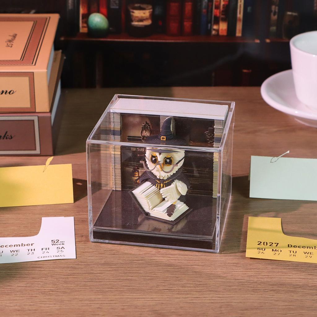 Owl Fantasy Wizard 3D Memo Pad with Magic Book Creative Paper Sculpture Sticky Notes Desk Decoration Collectible Gift
