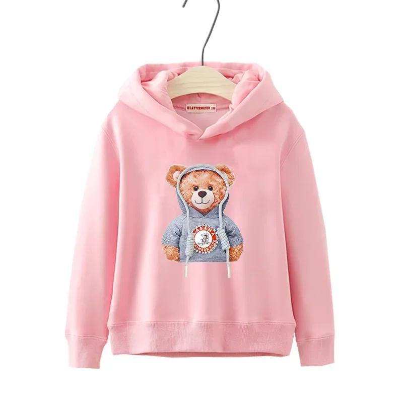 Herbst Winter Langarm Teddybär Print Kinder Hoodie Kinder Mädchen Jungen Cartoon Street Casual Hip-Hop Sweatshirts Pullover Oberteil