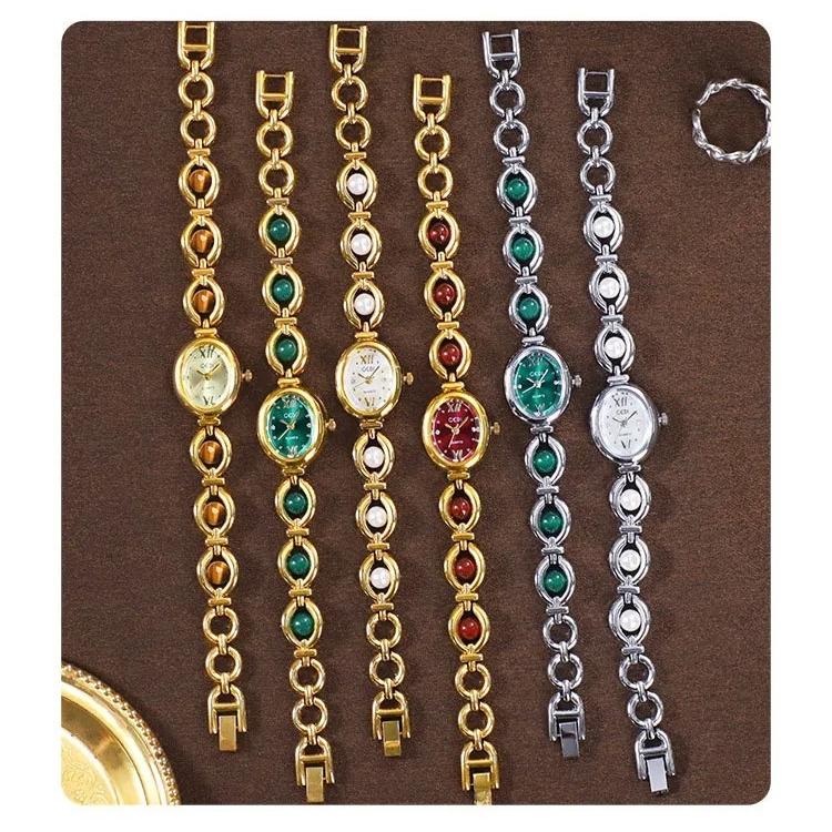 Ladies Watch Green Bracelet Bead Waterproof Women Quartz Wristwatch