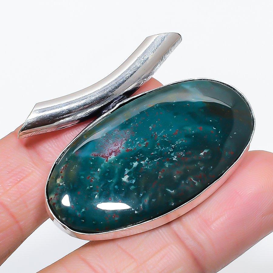 

Натуральный камень Гелиотроп Ювелирное изделие из стерлингового серебра 925 пробы Подвеска 1,38 W9G56