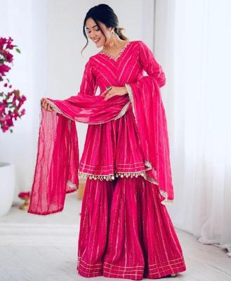 Bollywood Mal Chanderi Salwar Suit Indian Designer Women Salwar Kameez Sharara Set Dress