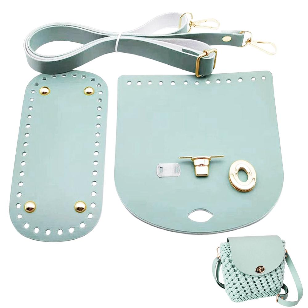 1 Set DIY PU Leather Crochet Crossbody Bag Kit, Including PU Leather Sheets, Strap, Metal Findings, Golden, Aquamarine, 600~1250mm