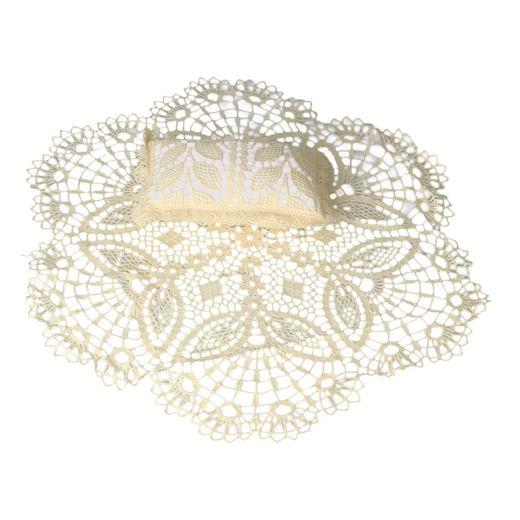 Newborn Baby Photography Blanket Pillow Hollow Lace Round Photo Shoot Studio PropsBeige
