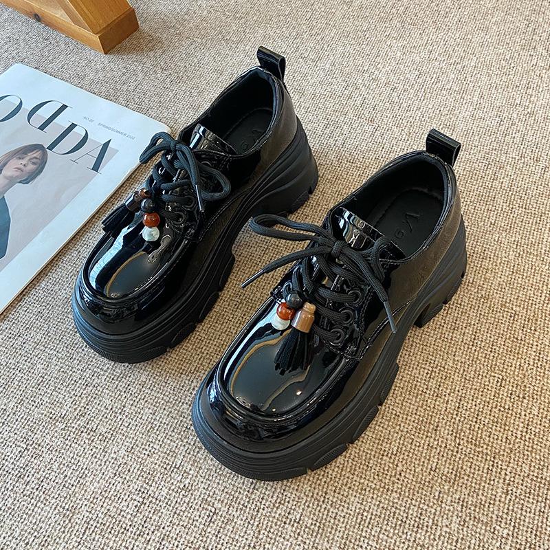 

3180-2 туфли-лоферы на платформе с круглым носком, новинка осени 2025, женские модные кожаные туфли в британском стиле на толстом каблуке 40