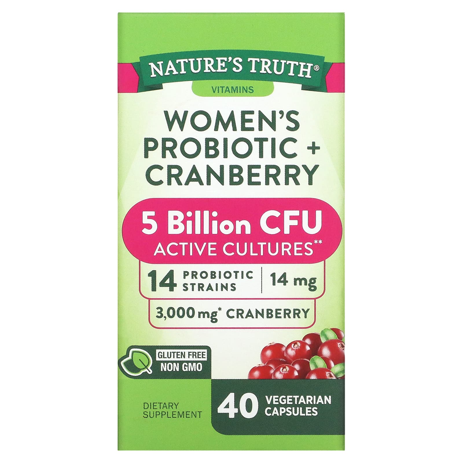 

Nature s Truth, Women s Probiotic + Cranberry, 40 Veggie Capsules
