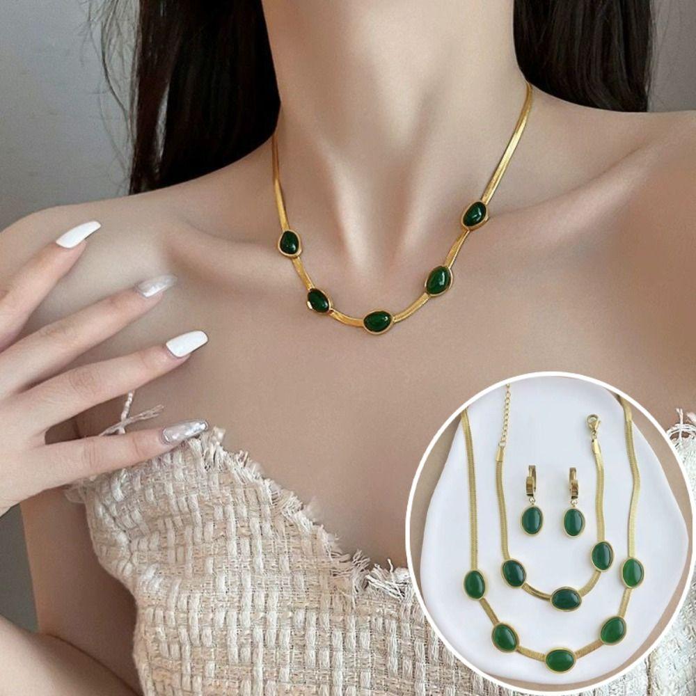 Zestaw 4 sztuk Vintage Naszyjnik Kolczyki Choker Kryształowa Biżuteria Garnitur Zielony Zestaw Biżuterii z Cyrkoniami Kobiety