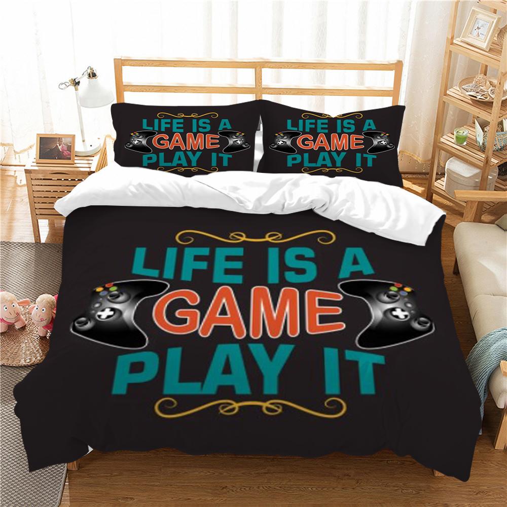 Bedding Set 3D Gamepad Print Bed Cover Bedclothes Home Three Piece Warm Polyester Pillowcase Quilt Cover