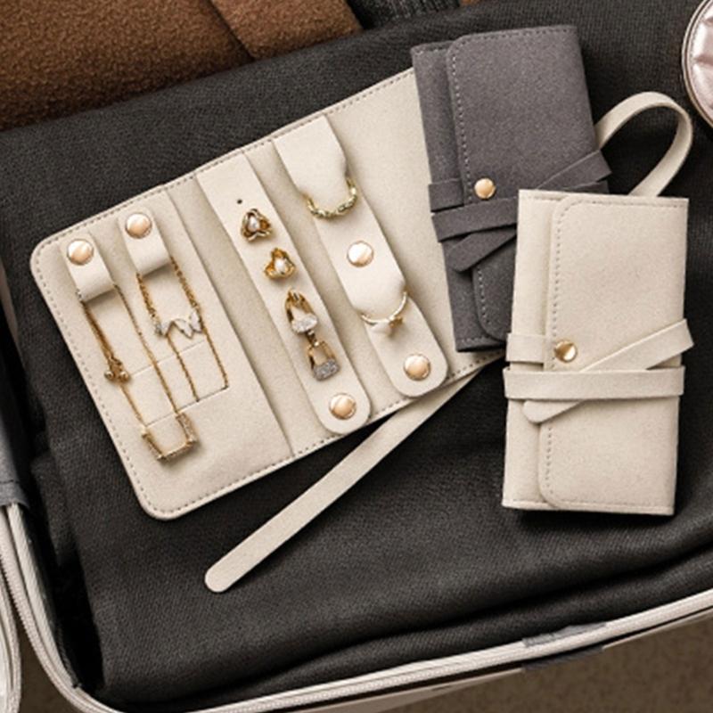Portable Jewelry Roll Case  Leather Multi Layer   For Necklace Earring Rings Travel Packaging Organizer Earrings Bag