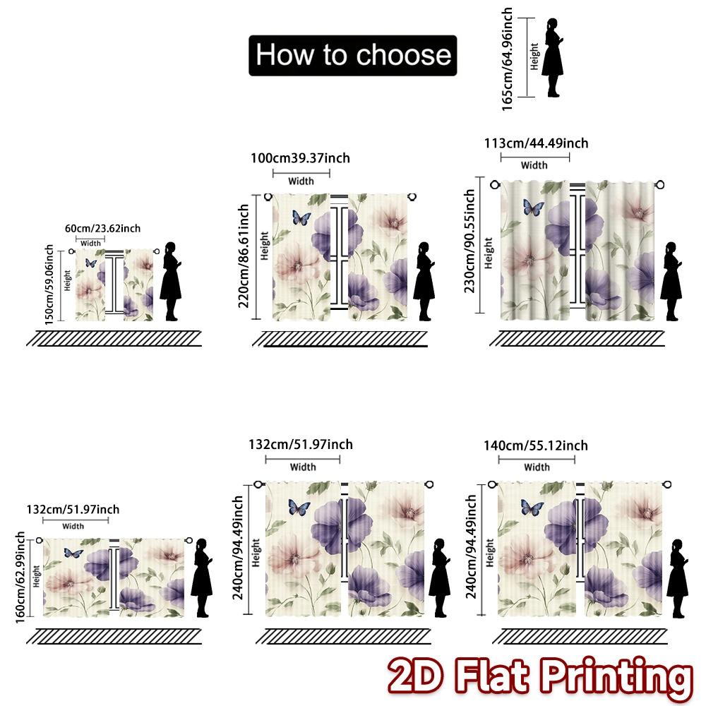 2D FLAT PRINTING 2pcs Curtains (Without Rod) Floral Spring Arrangement April Fools is Day holiday curtains with digital printing