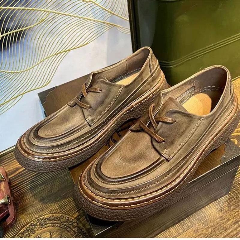 

Британский стиль легкие роскошные высококачественные мужские туфли из кожи с одной педалью, ретро универсальные круглые туфли с мягкой подошвой, мужские кожаные нескользящие туфли 44