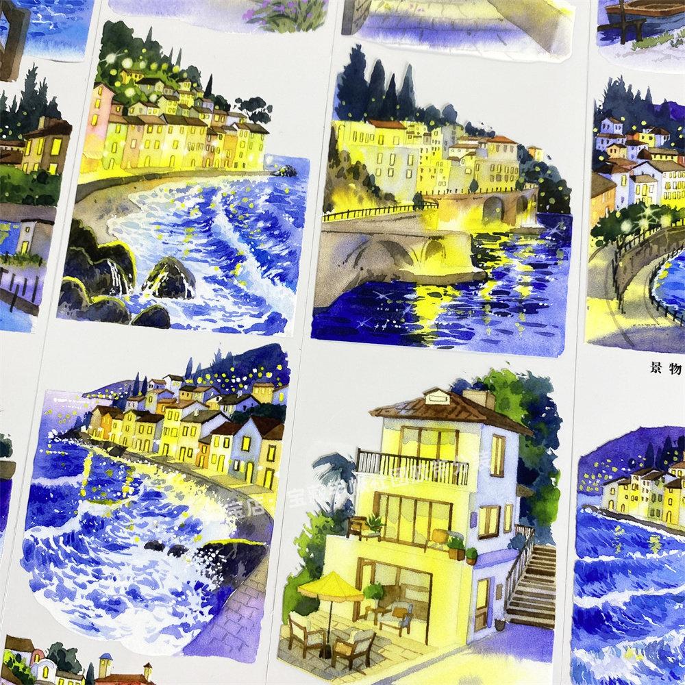 Washi Pet Tape A701 Lights Coast Scenery Seaside Town Antique Scrapbook Collage Diy Cards Sticker