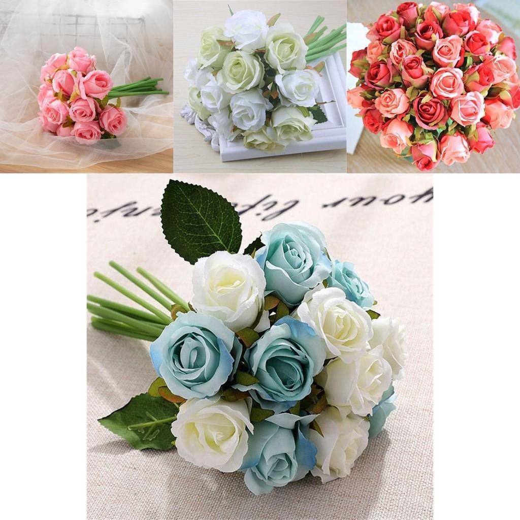 Lifelike 12 Head Artificial Flowers Rose Silk Bouquet For Bridal Weddings And Events