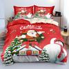 3D Christmas King Queen Duvet Cover Set Kids Cartoon Merry Christmas Red Quilt Cover 2/3pcs Polyester Beddings Set Single Double