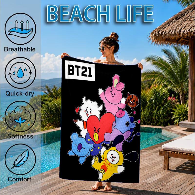 K-pop cartoon Friends Beach Towel, Microfiber Beach Towel, Perfect For Pool, Beach, Travel, Home Decor Beach Party Fan gifts