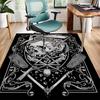 Schädel und Symbole Teppich für Gothic-Einrichtung - Dunkle mystische Dekorationen, Vintage-Stil Fußmatte Rutschfester Teppich