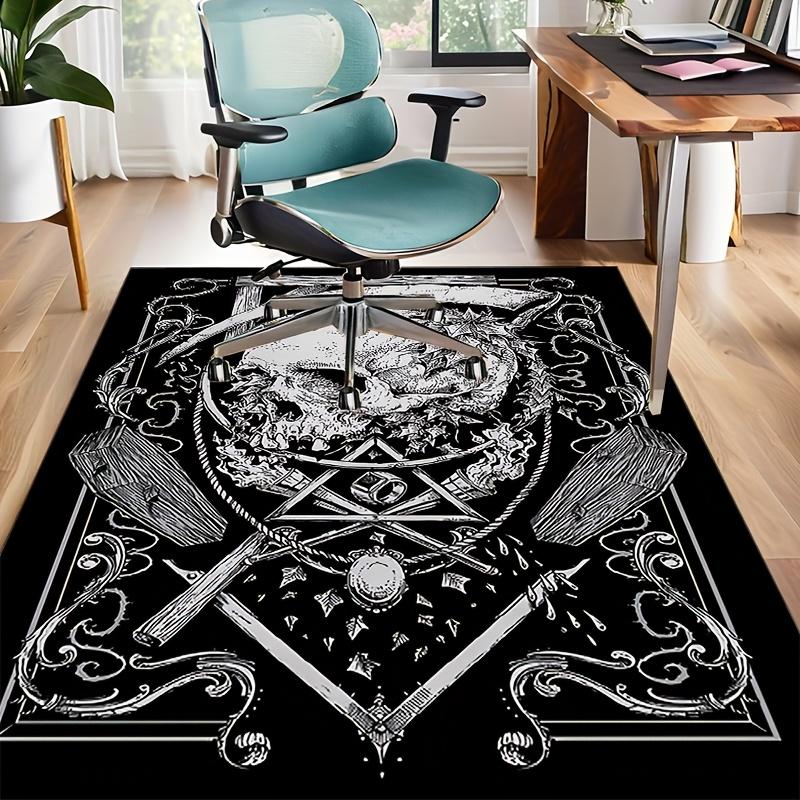 Schädel und Symbole Teppich für Gothic-Einrichtung - Dunkle mystische Dekorationen, Vintage-Stil Fußmatte Rutschfester Teppich