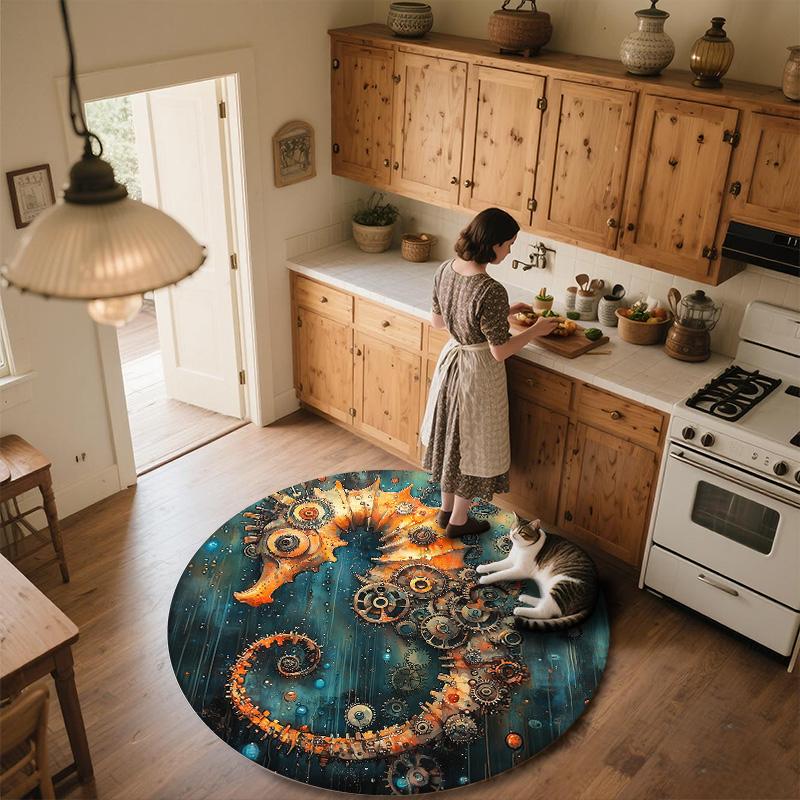 Seahorse,Round Area Rug,Carpet Rug for Living Room Bedroom Sofa Playroom Decor,Non-slip Floor Mat