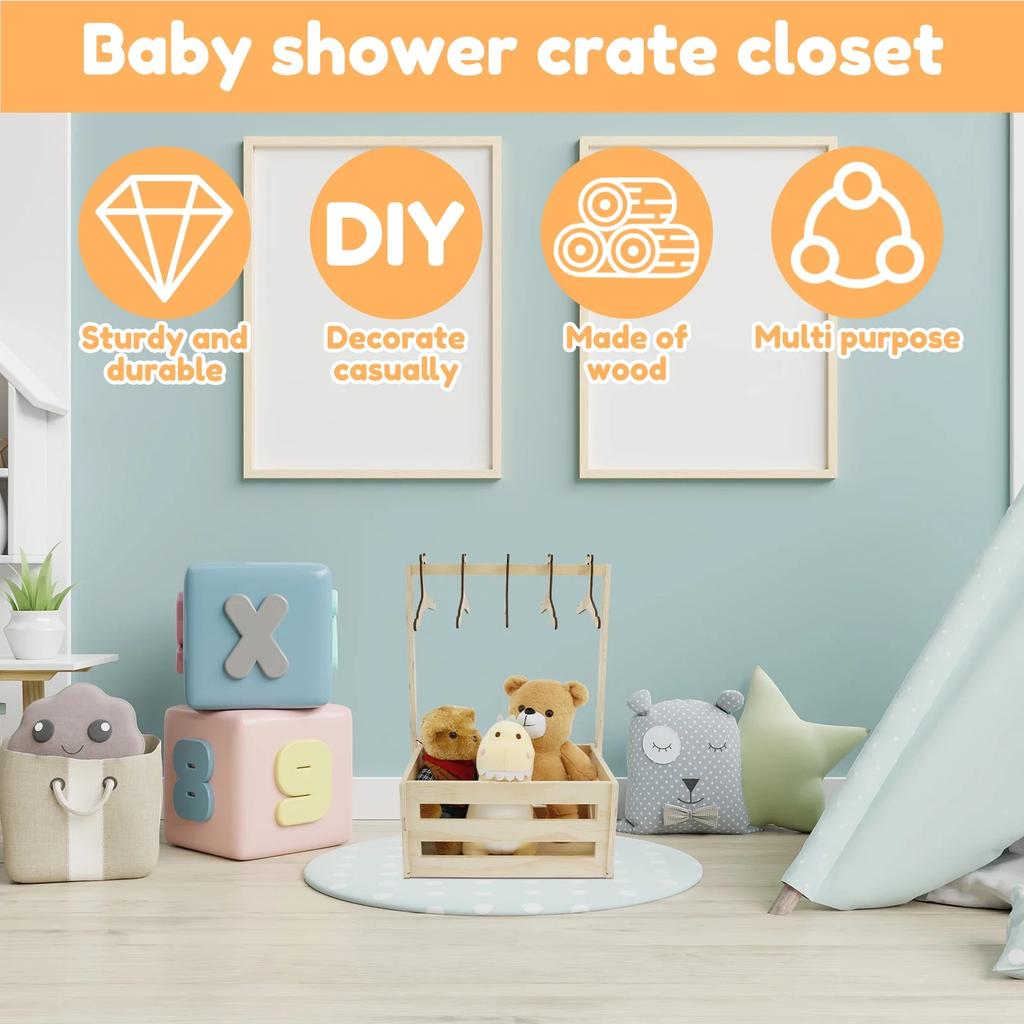 Wood Baby Shower Crate Closet Practical Decor Baby Storage Crate with Handle Newbaby Shower Basket Baby Birthday Party Decor New