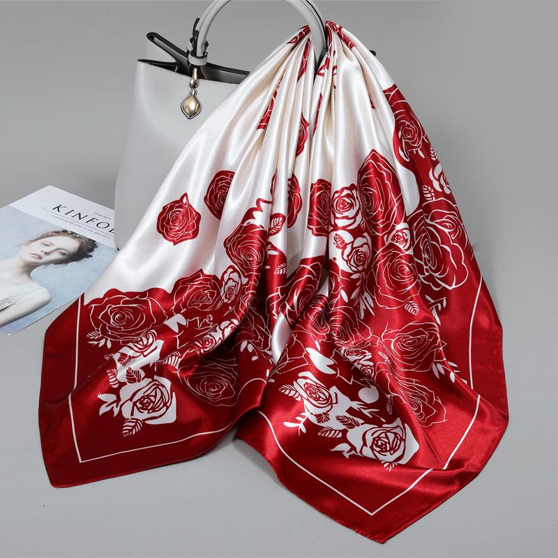 Foulard quadrato in seta stile influencer: Sciarpa da collo da donna alla moda, Sciarpa, Protezione solare, Garza stampata, Accessorio per abbigliamento professionale