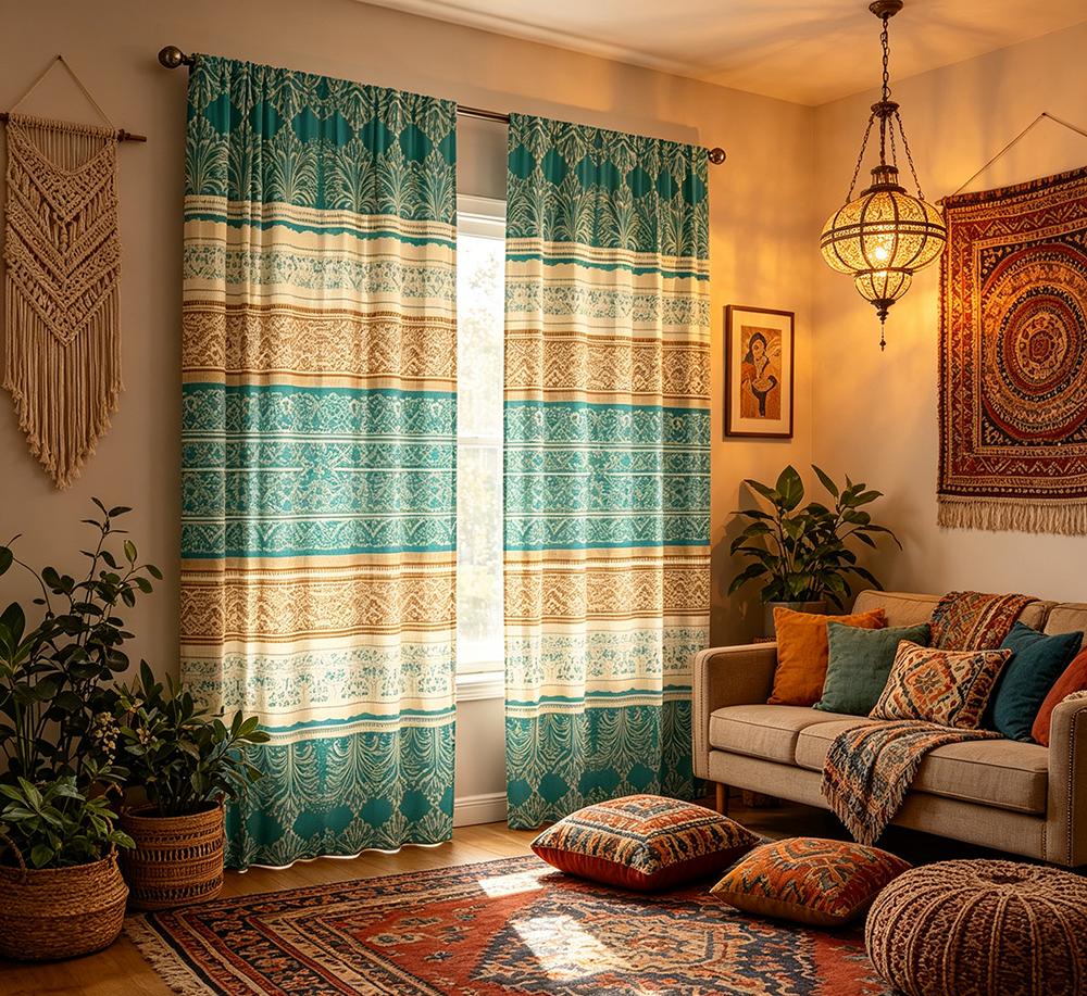 2PCS Digital Printed Curtains, Green Pine Bohemian Forest Rustic Cabin, Modern Home Decor Style for Living Room Bedroom Decor