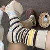 Women's Korean Retro Striped Mid-Calf Socks - Breathable Maillard Color Block for Spring-Summer and Loose Fit for Autumn-Winter