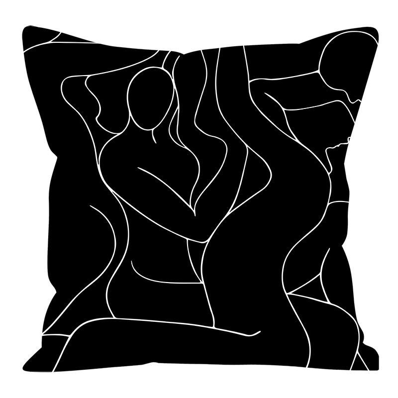 Nordic Ins Style Simple and Light Luxury Lines Black and White Plaid Pillow Case Pillow Lunch Break Pillow Sofa Cushion