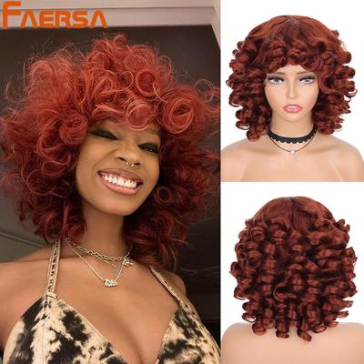 Rövid Haj Afro Kinky Göndör Frufruval Fekete Nőknek Puha Szintetikus Afrikai Ombre Ragasztó Nélküli Cosplay Természetes Barna Parókák